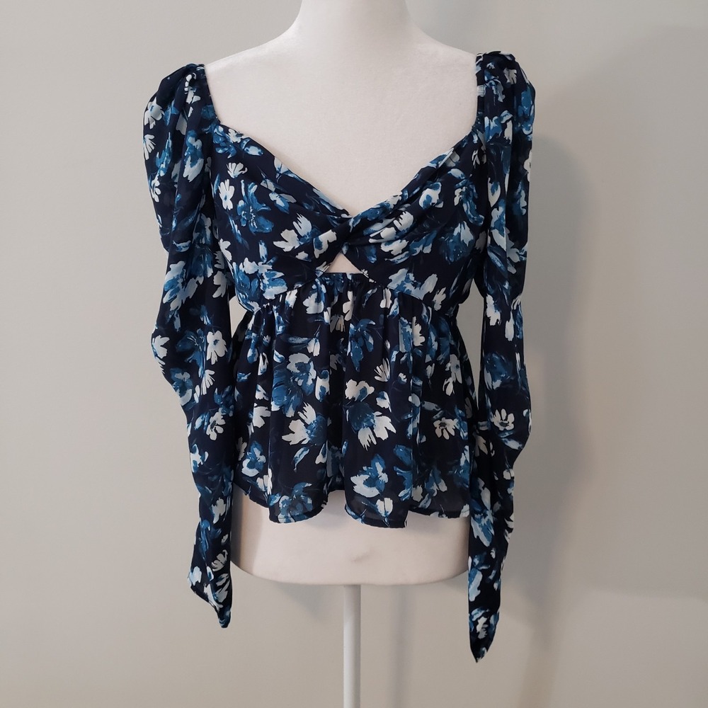Abercrombie Fitch Womens Y2K Cropped Babydoll Top Small Coquette Floral Puff Slv